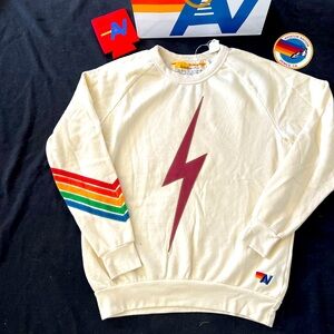 NWT  Aviator Nation Bolt Stitch Chevron Stripe Crew Sweatshirt Medium